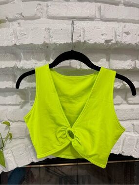 Neon Lime Knot-Front Crop Tank Top - Women